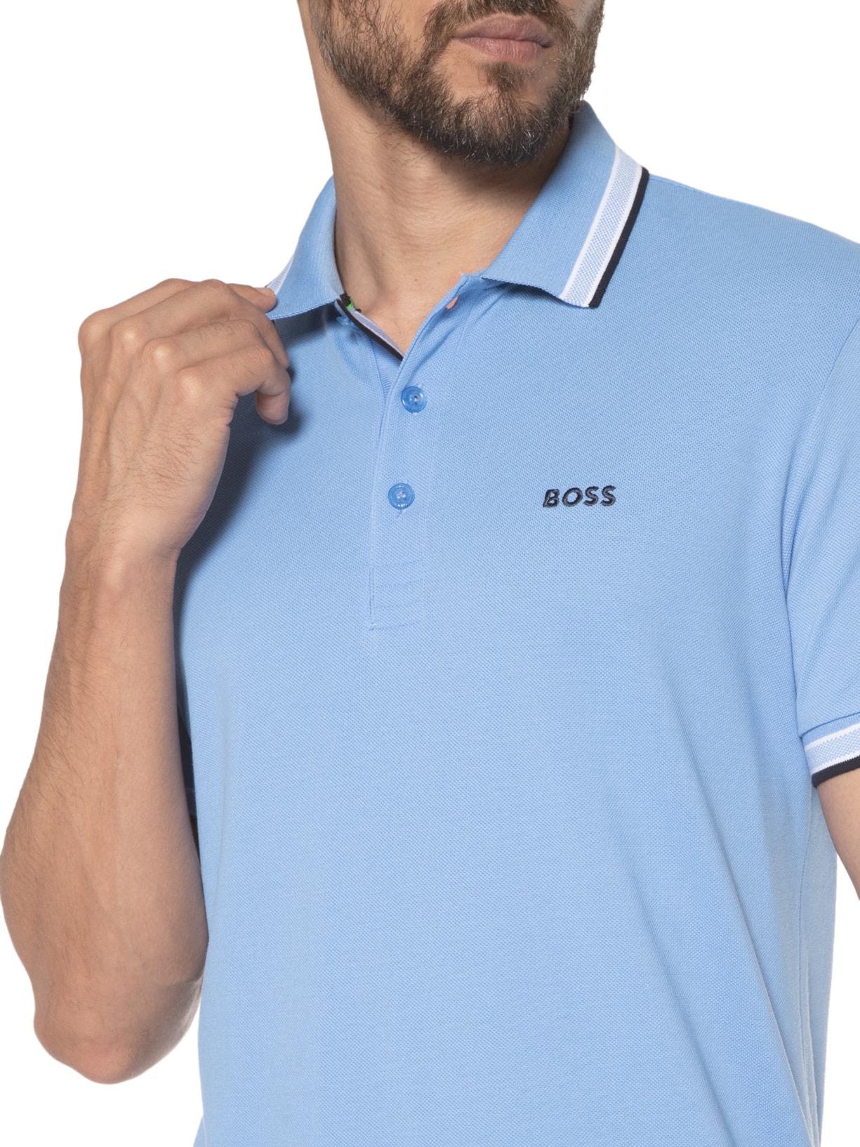 Polo Masculina Manga Curta Paddy Azul Boss