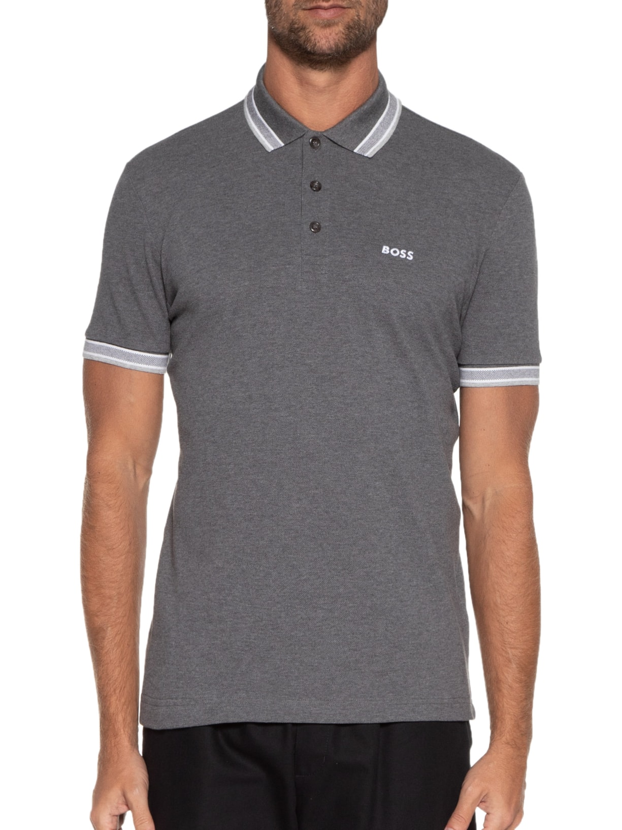 Polo Masculina Manga Curta Paddy Cinza Boss