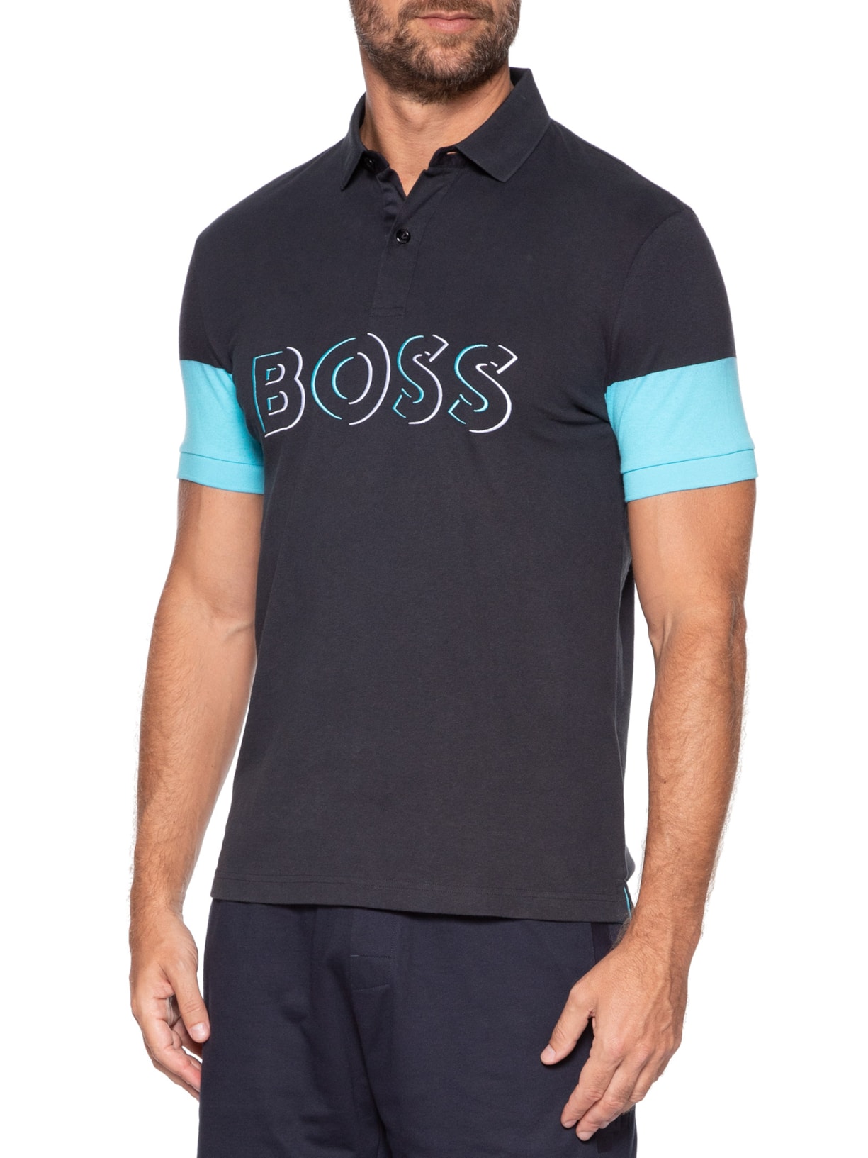 Polo Masculina Manga Curta Panvel Azul Boss