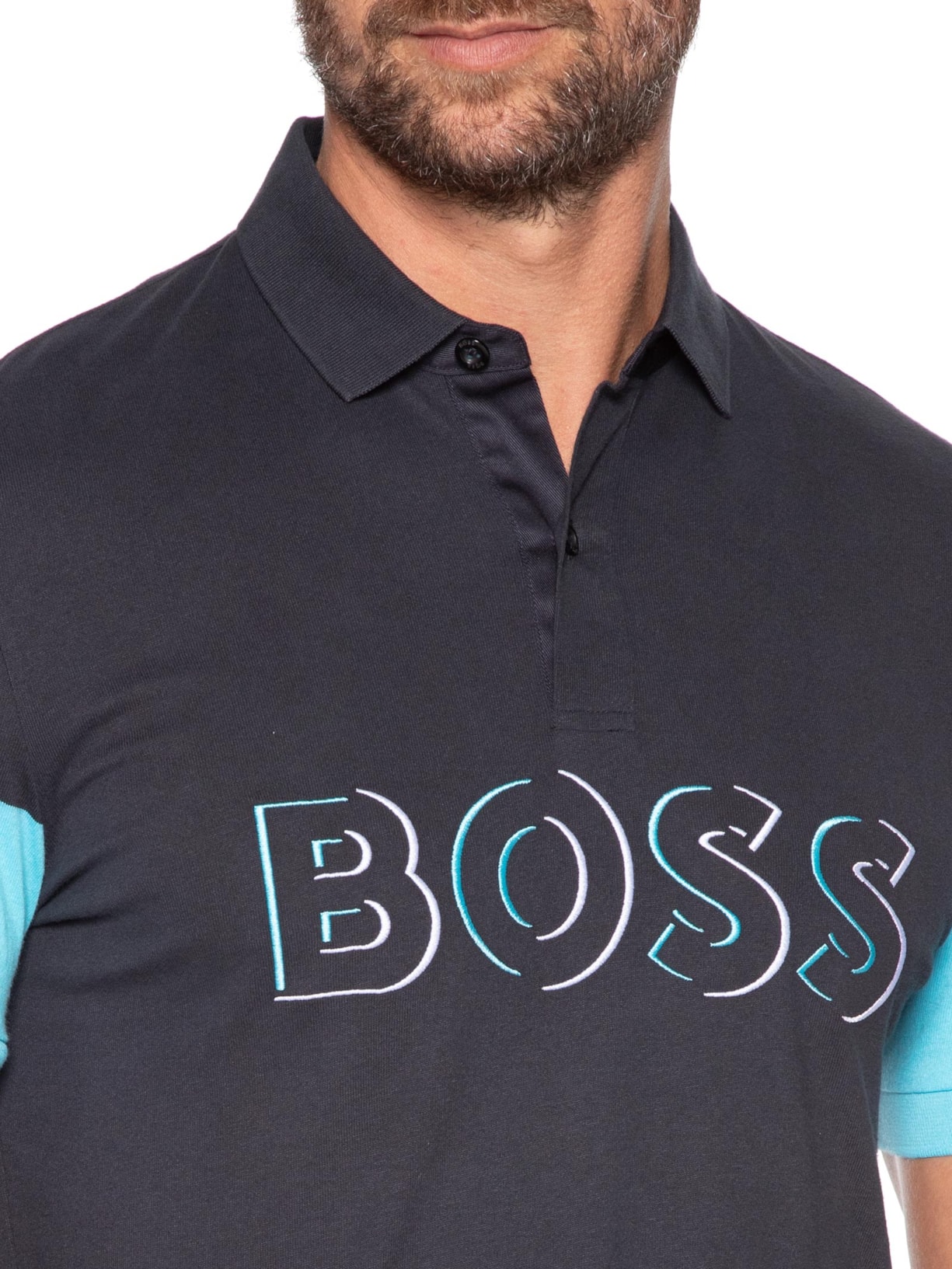 Polo Masculina Manga Curta Panvel Azul Boss