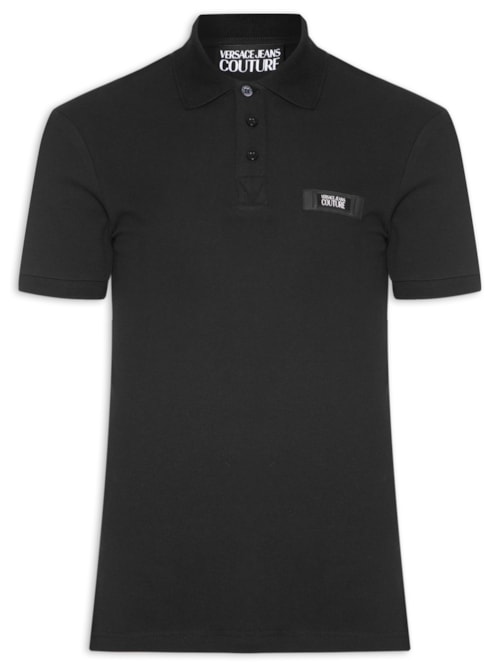 Polo Masculina Manga Curta Patch - Preto