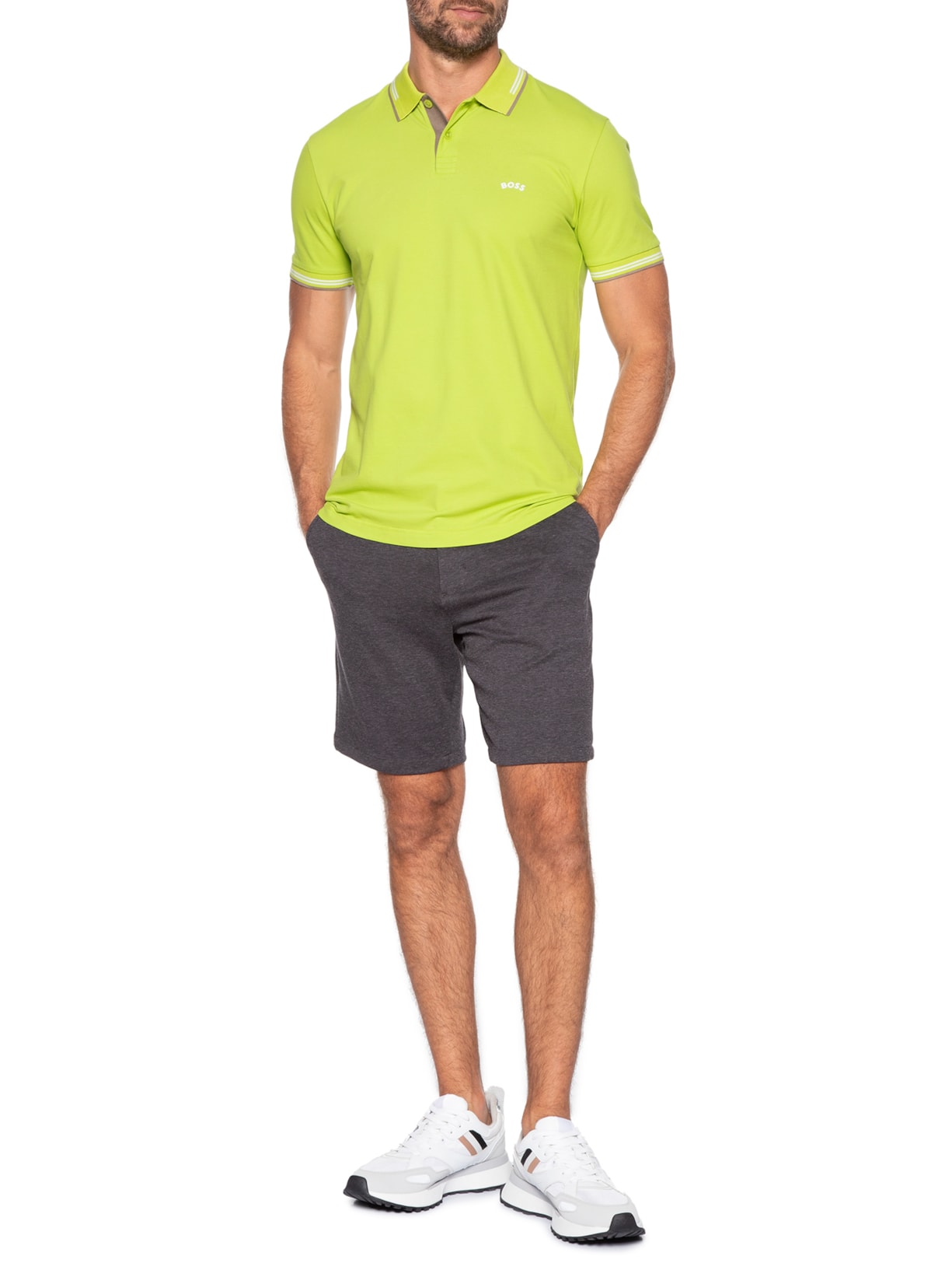 Polo Masculina Manga Curta Paul Curved Verde Boss