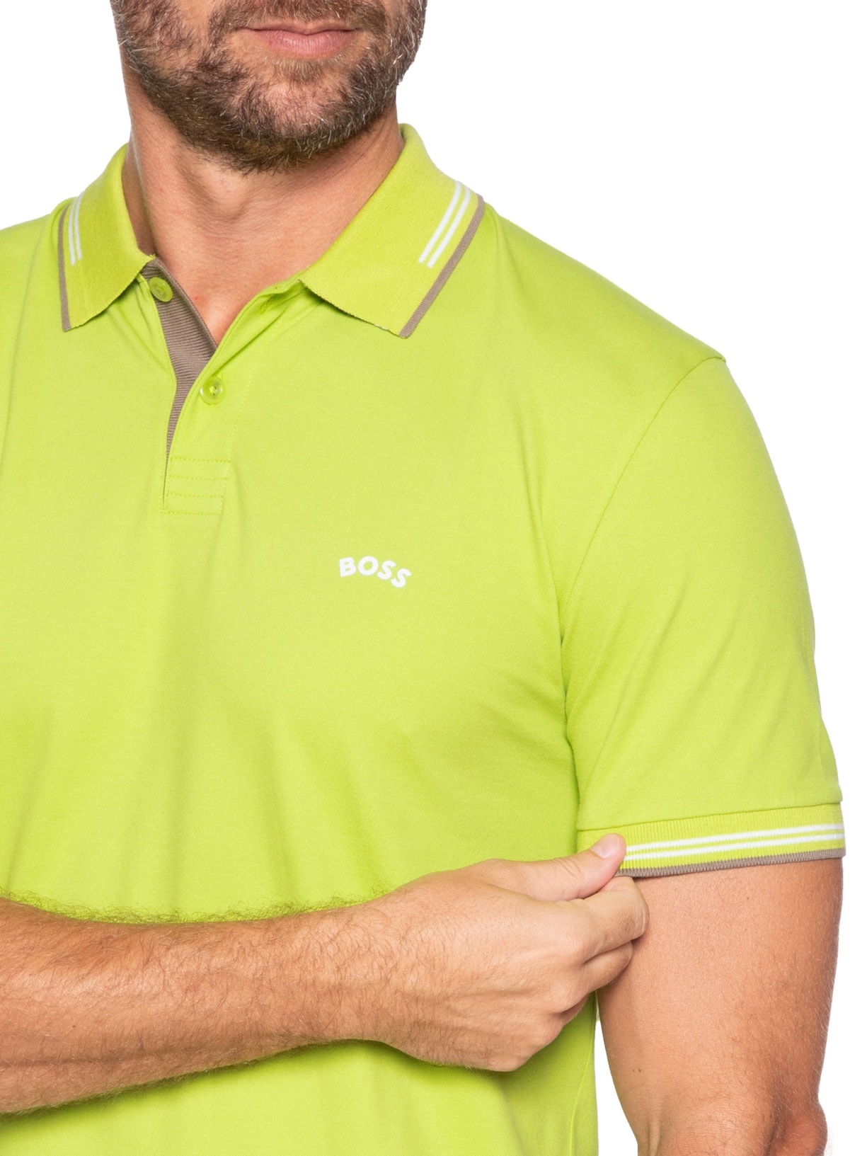 Polo Masculina Manga Curta Paul Curved Verde Boss