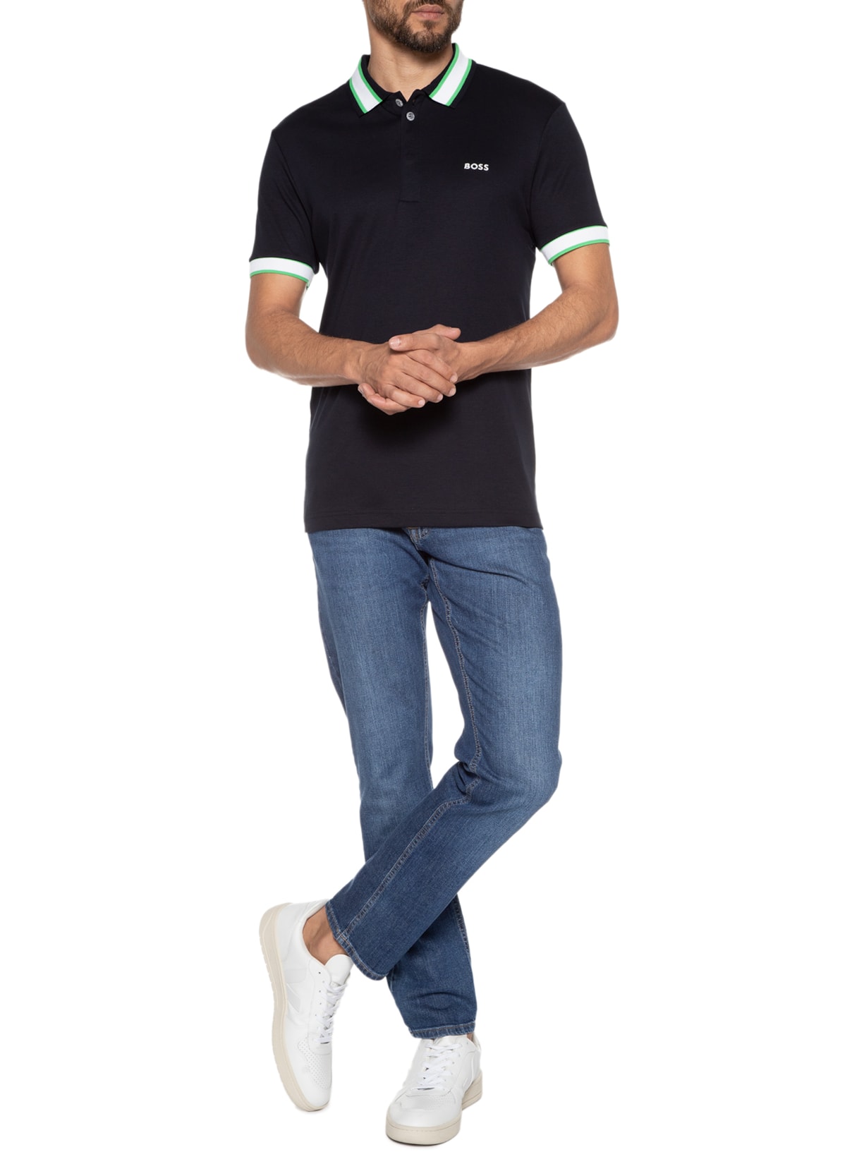 Polo Masculina Manga Curta Paule Azul Boss