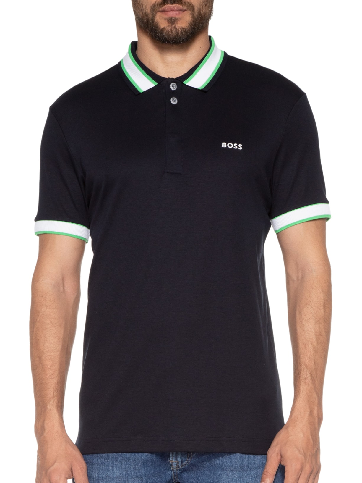 Polo Masculina Manga Curta Paule Azul Boss