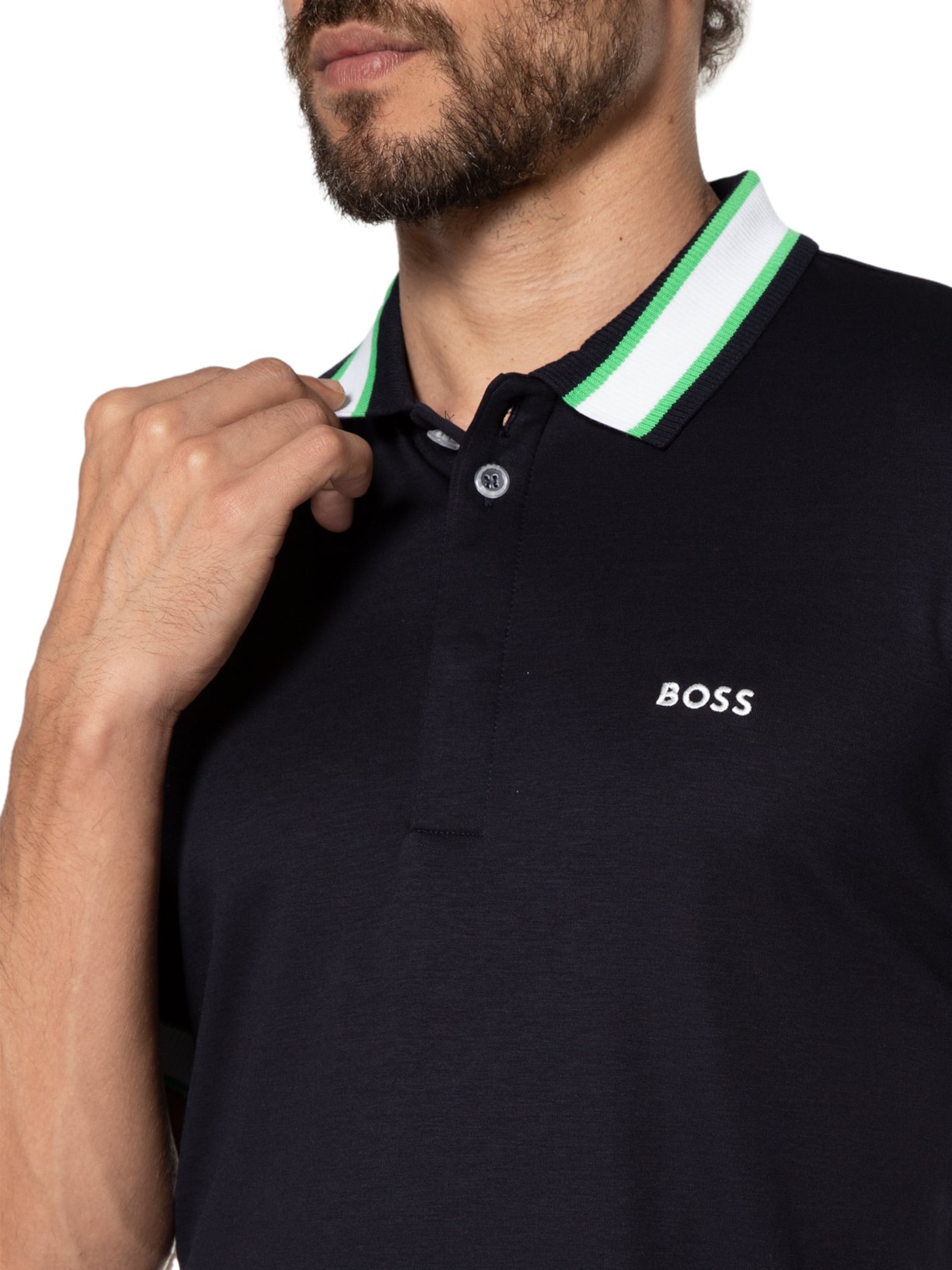 Polo Masculina Manga Curta Paule Azul Boss