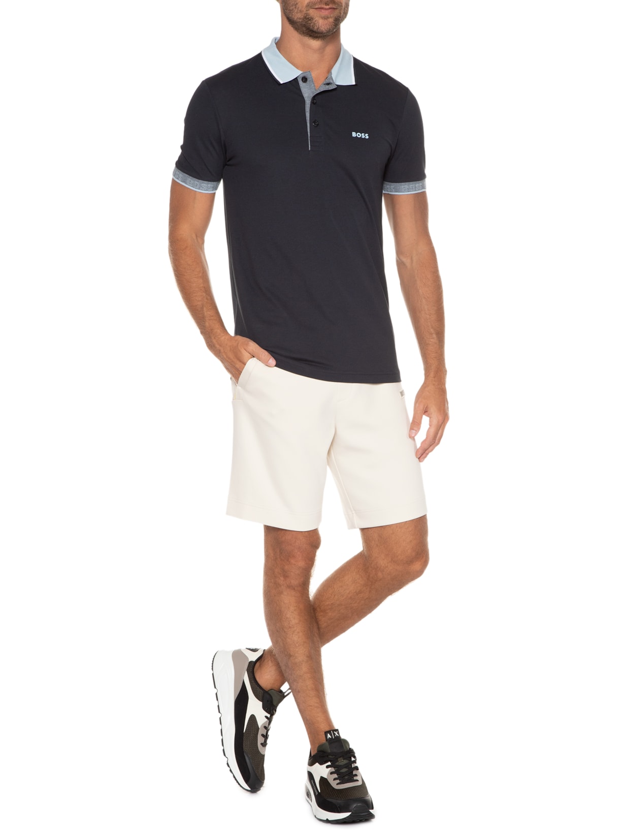 Polo Masculina Manga Curta Paule Azul Boss