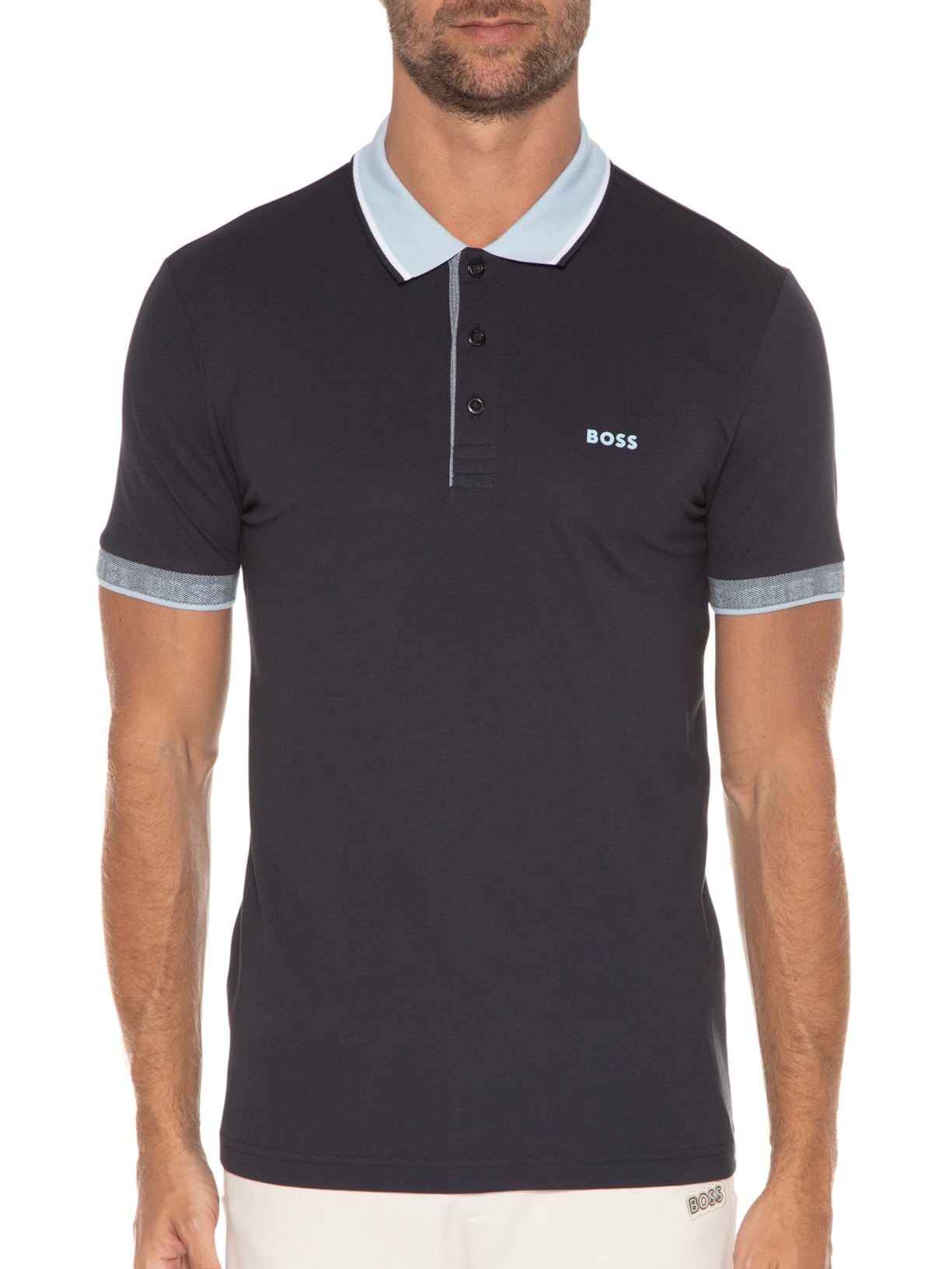 Polo Masculina Manga Curta Paule Azul Boss