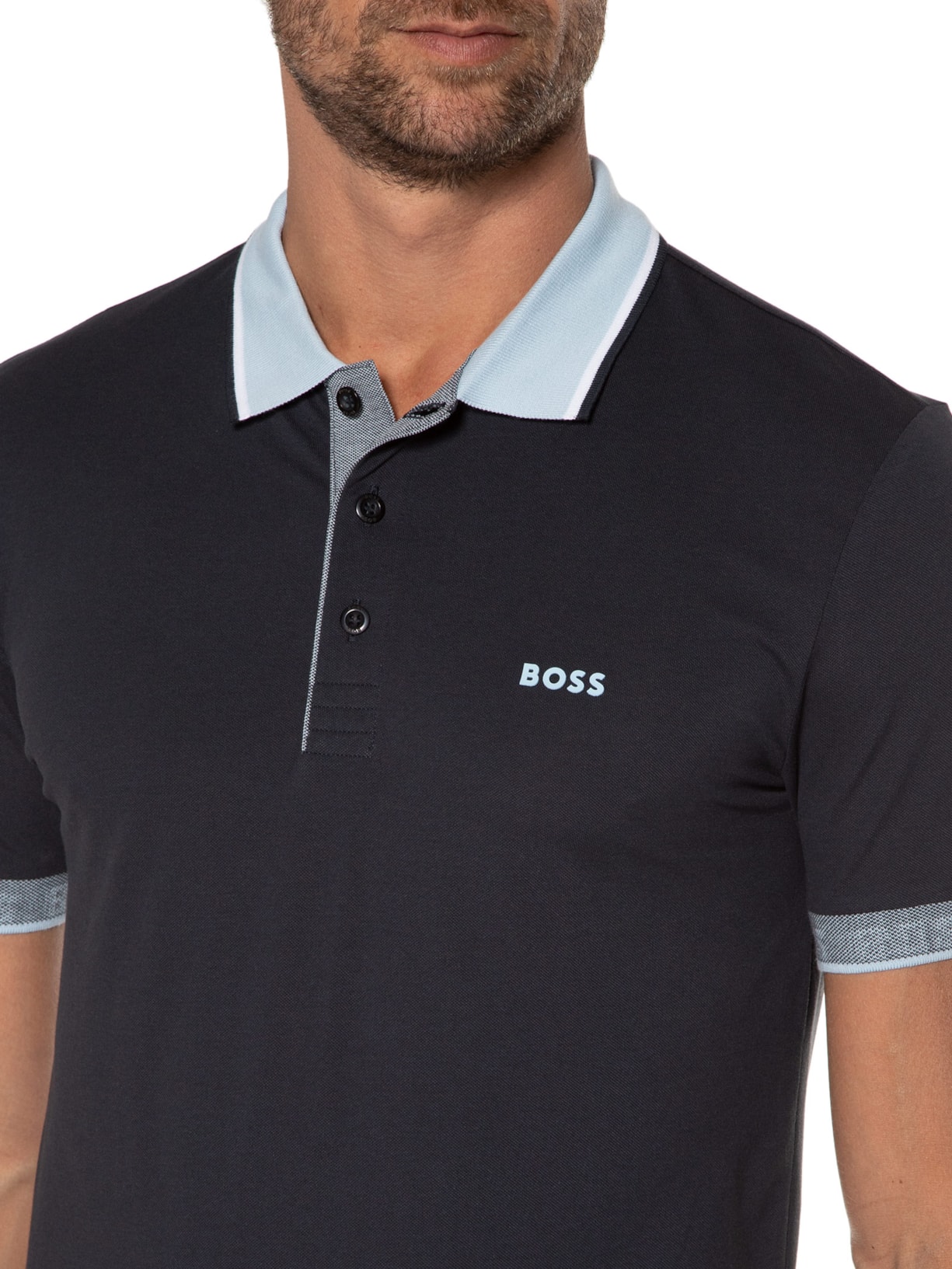 Polo Masculina Manga Curta Paule Azul Boss