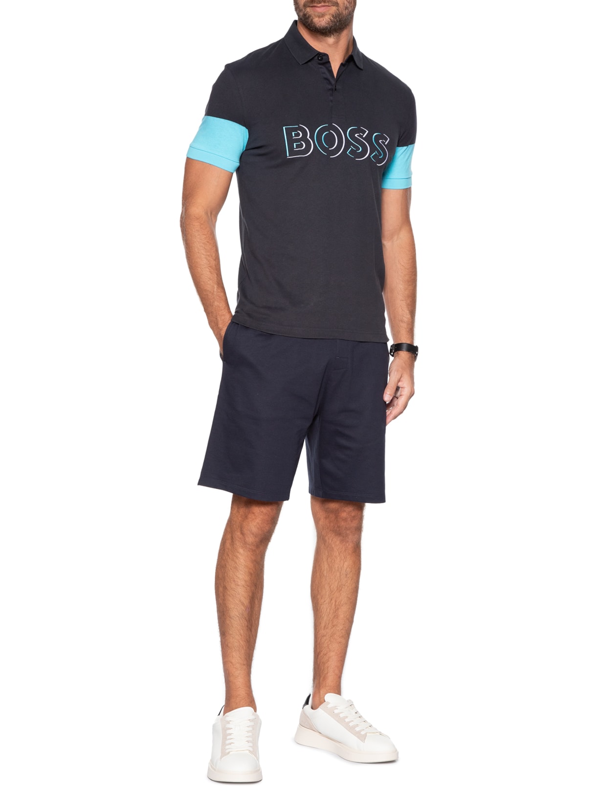 Polo Masculina Manga Curta Pavel Regular fit Azul Boss