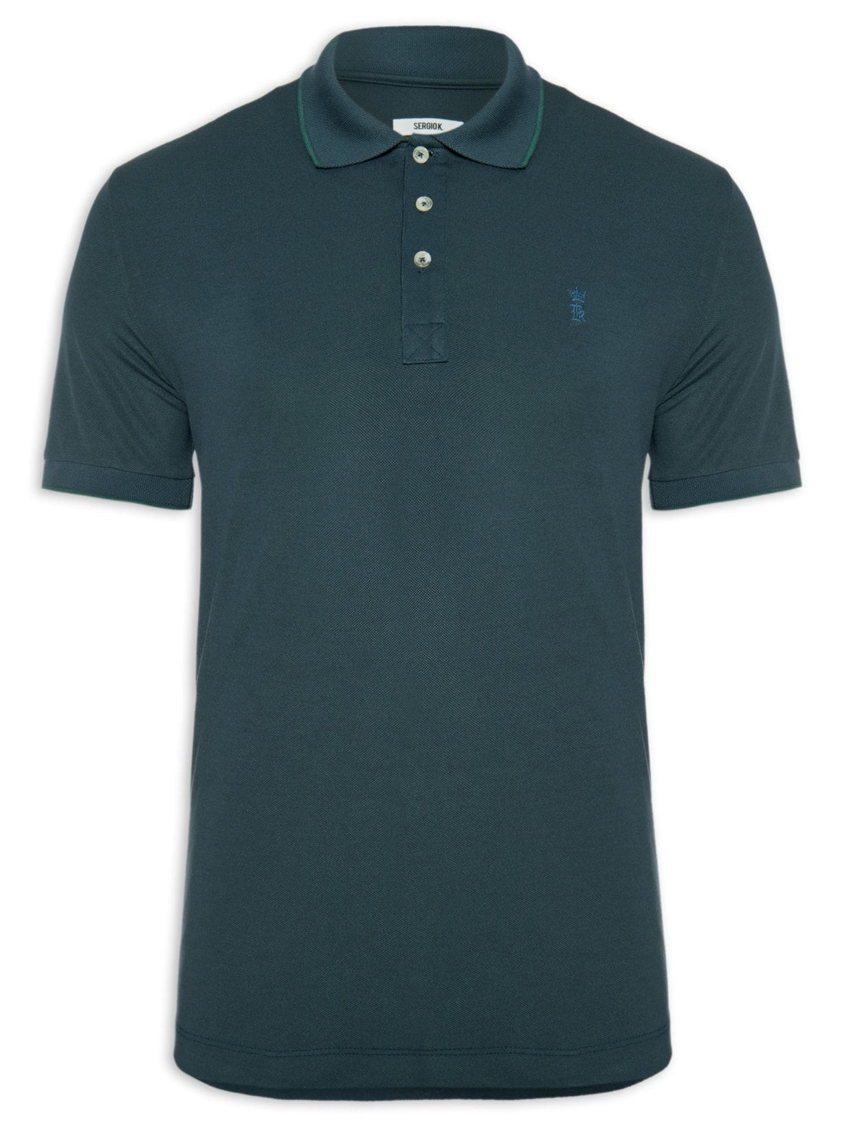 Polo Masculina Manga Curta Peitilho Retilínea - Azul