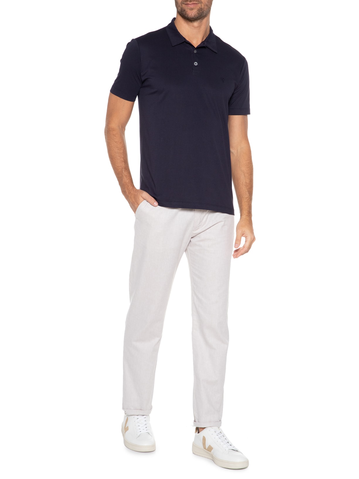 Polo Masculina Manga Curta Pima Básica Azul Vr