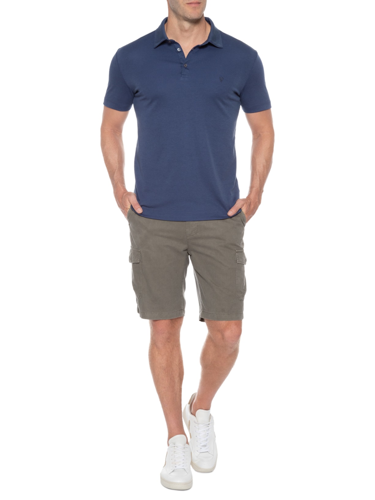 Polo Masculina Manga Curta Pima Básica Azul Vr