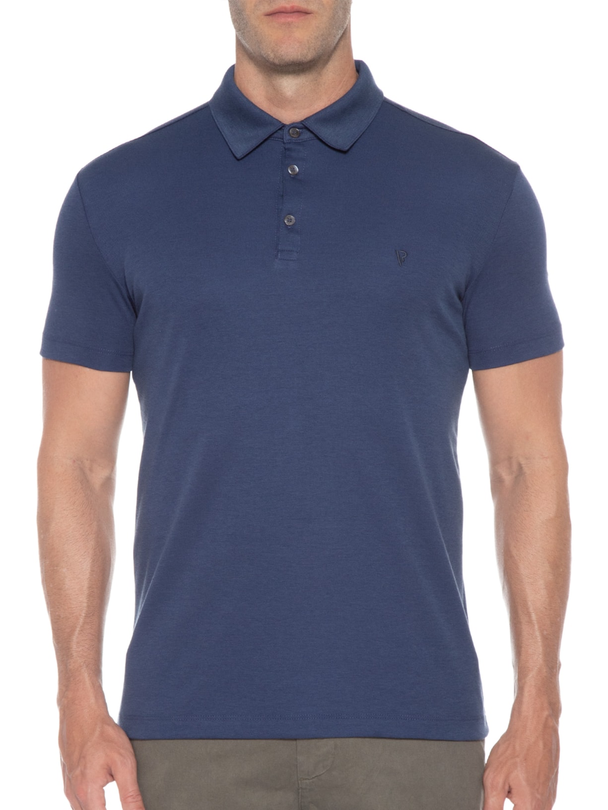 Polo Masculina Manga Curta Pima Básica Azul Vr