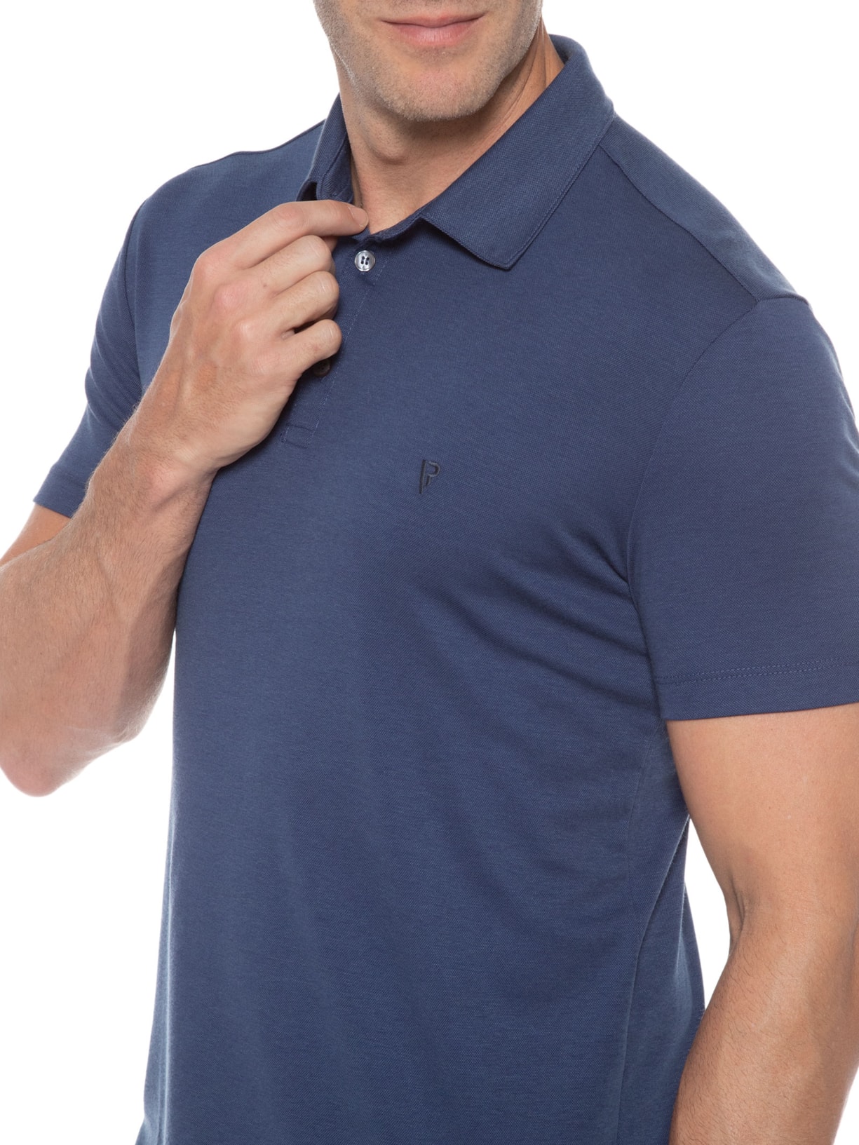 Polo Masculina Manga Curta Pima Básica Azul Vr