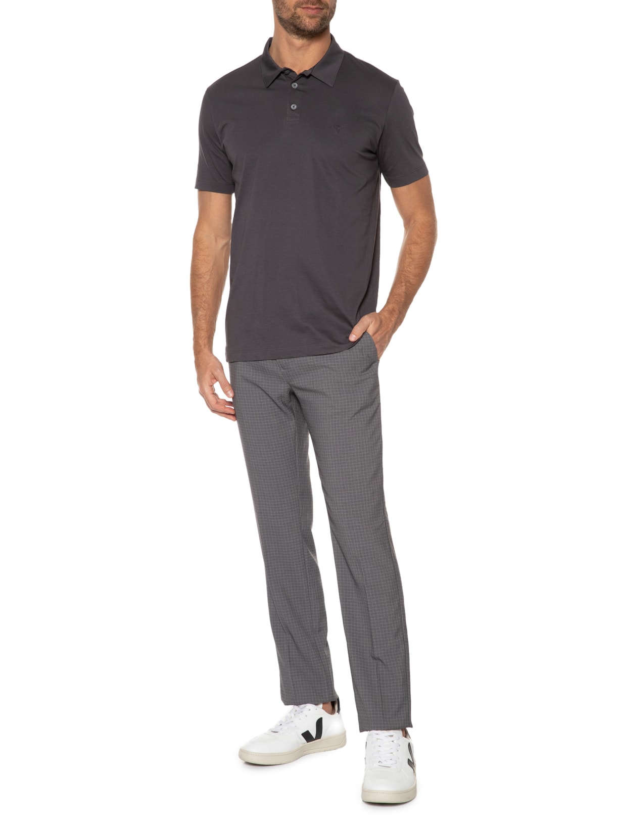 Polo Masculina Manga Curta Pima Básica Cinza Vr