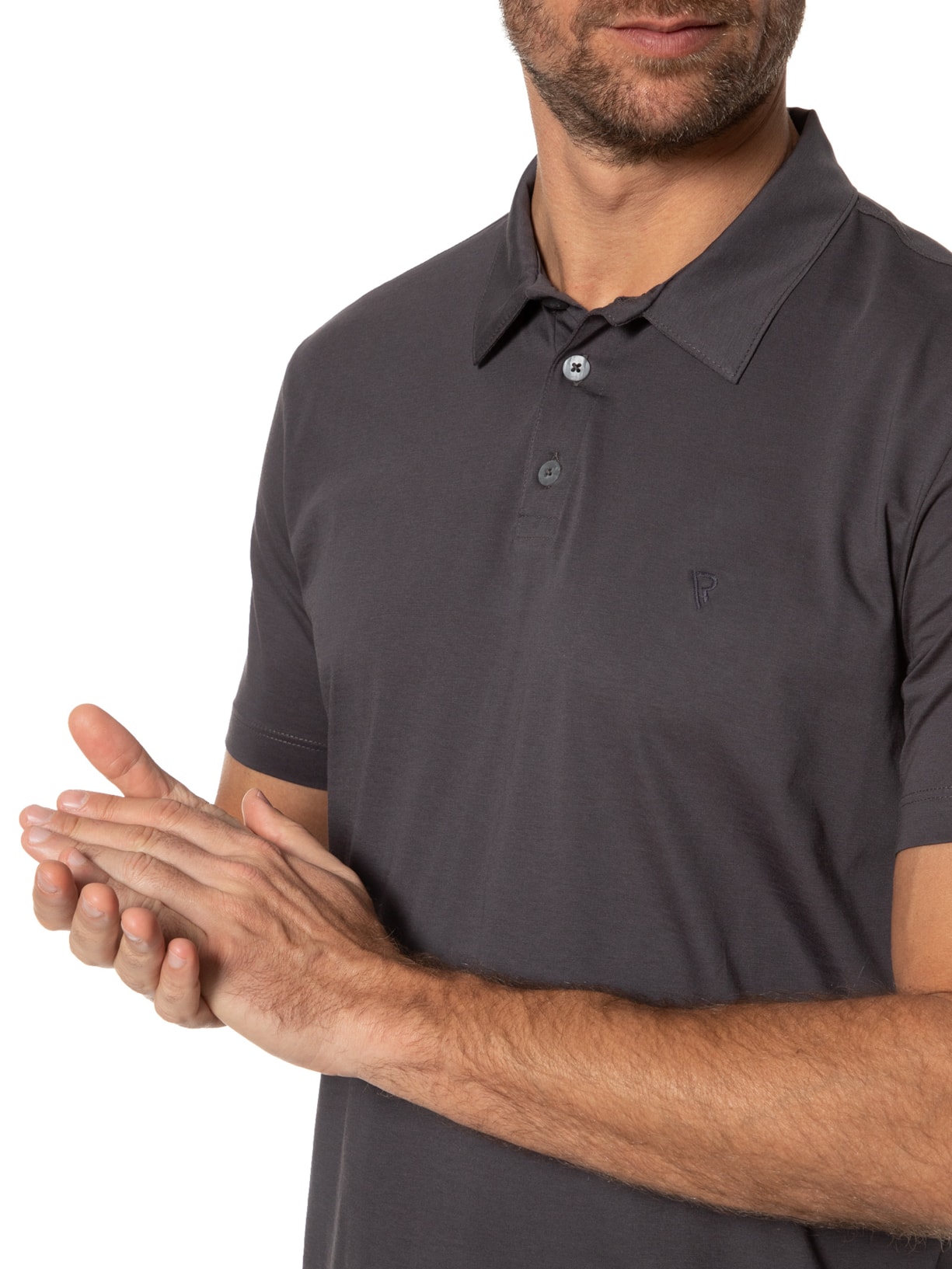 Polo Masculina Manga Curta Pima Básica Cinza Vr