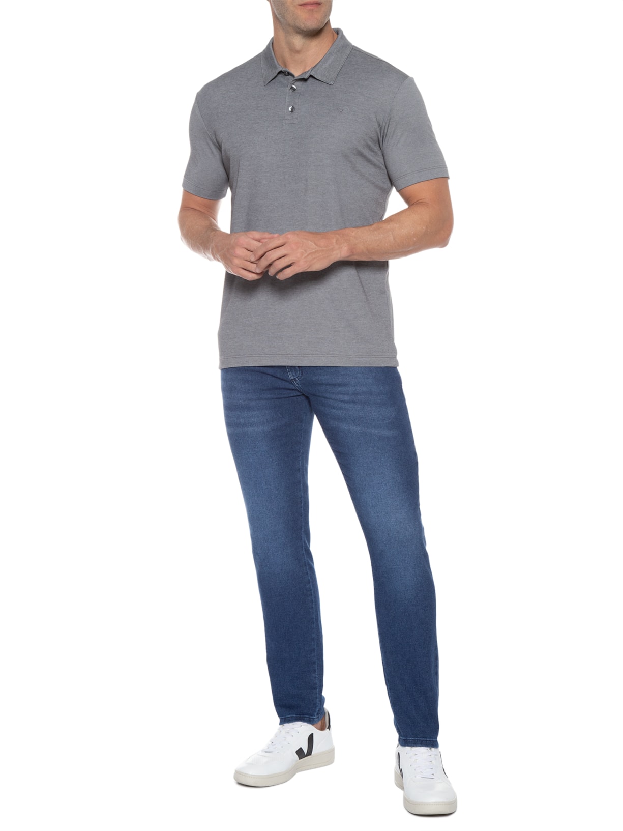 Polo Masculina Manga Curta Pima Básica Cinza Vr