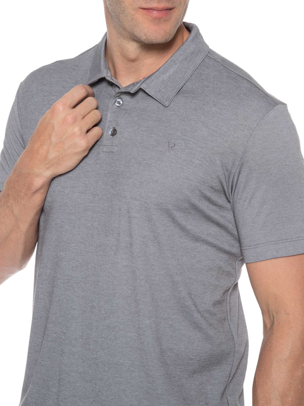 Polo Masculina Manga Curta Pima Básica Cinza Vr