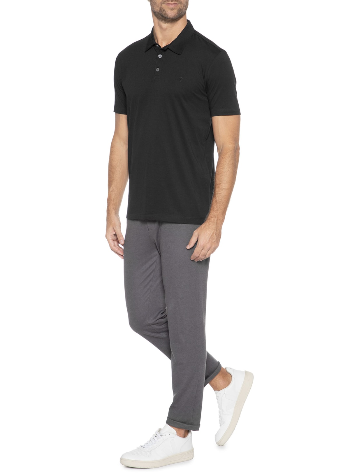 Polo Masculina Manga Curta Pima Básica Preto Vr