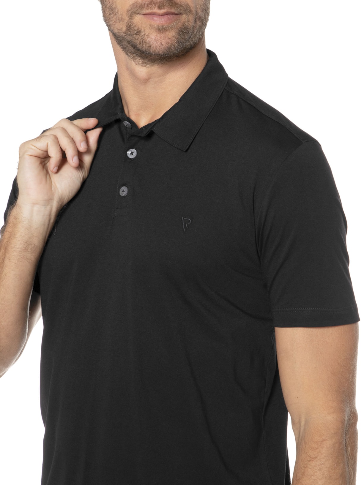 Polo Masculina Manga Curta Pima Básica Preto Vr