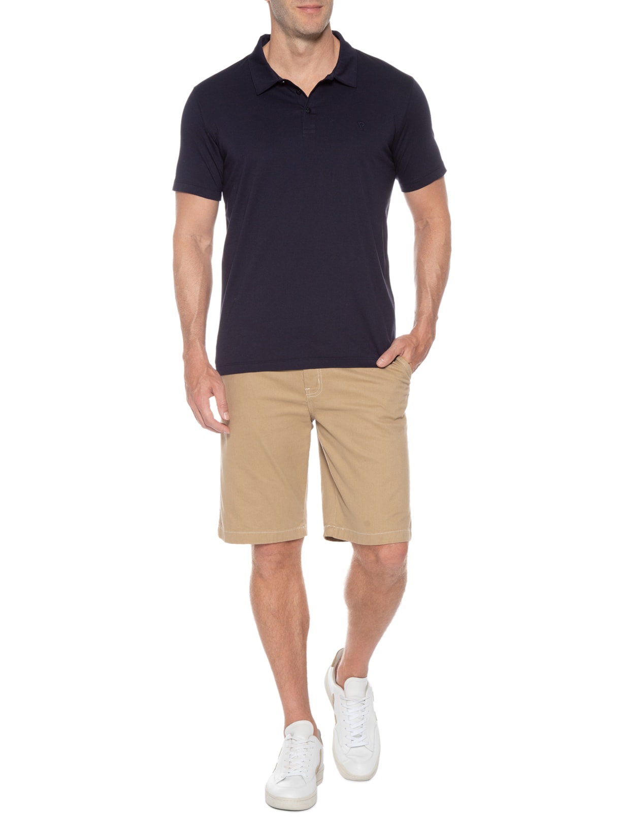 Polo Masculina Manga Curta Pima Gola De Retilínea Básica Azul Vr