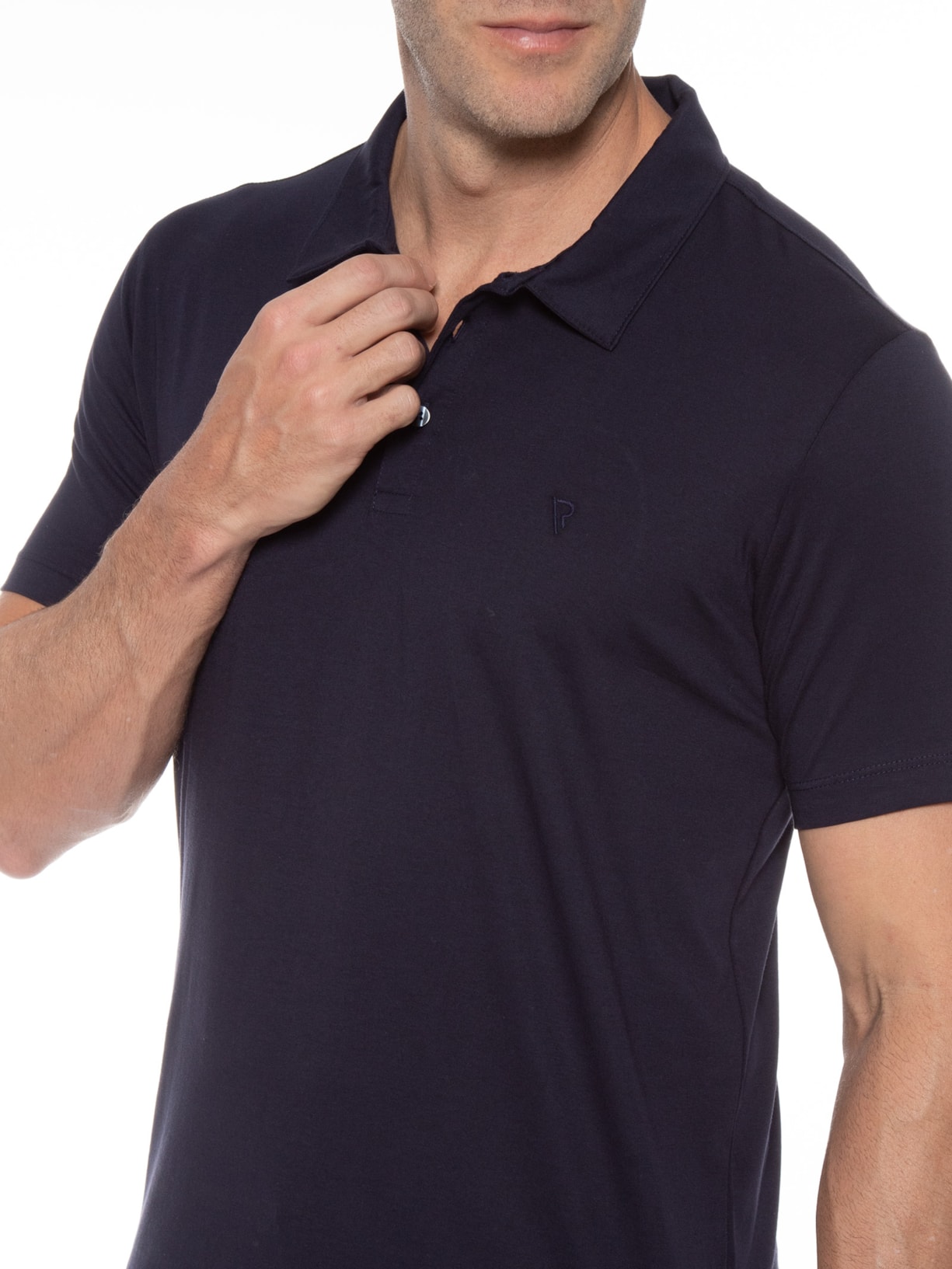 Polo Masculina Manga Curta Pima Gola De Retilínea Básica Azul Vr