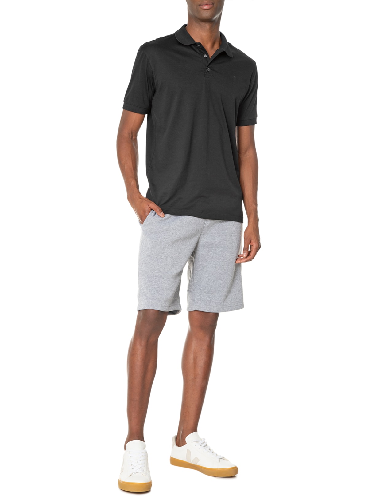 Polo Masculina Manga Curta Pima Gola De Retilínea Básica Preto Vr