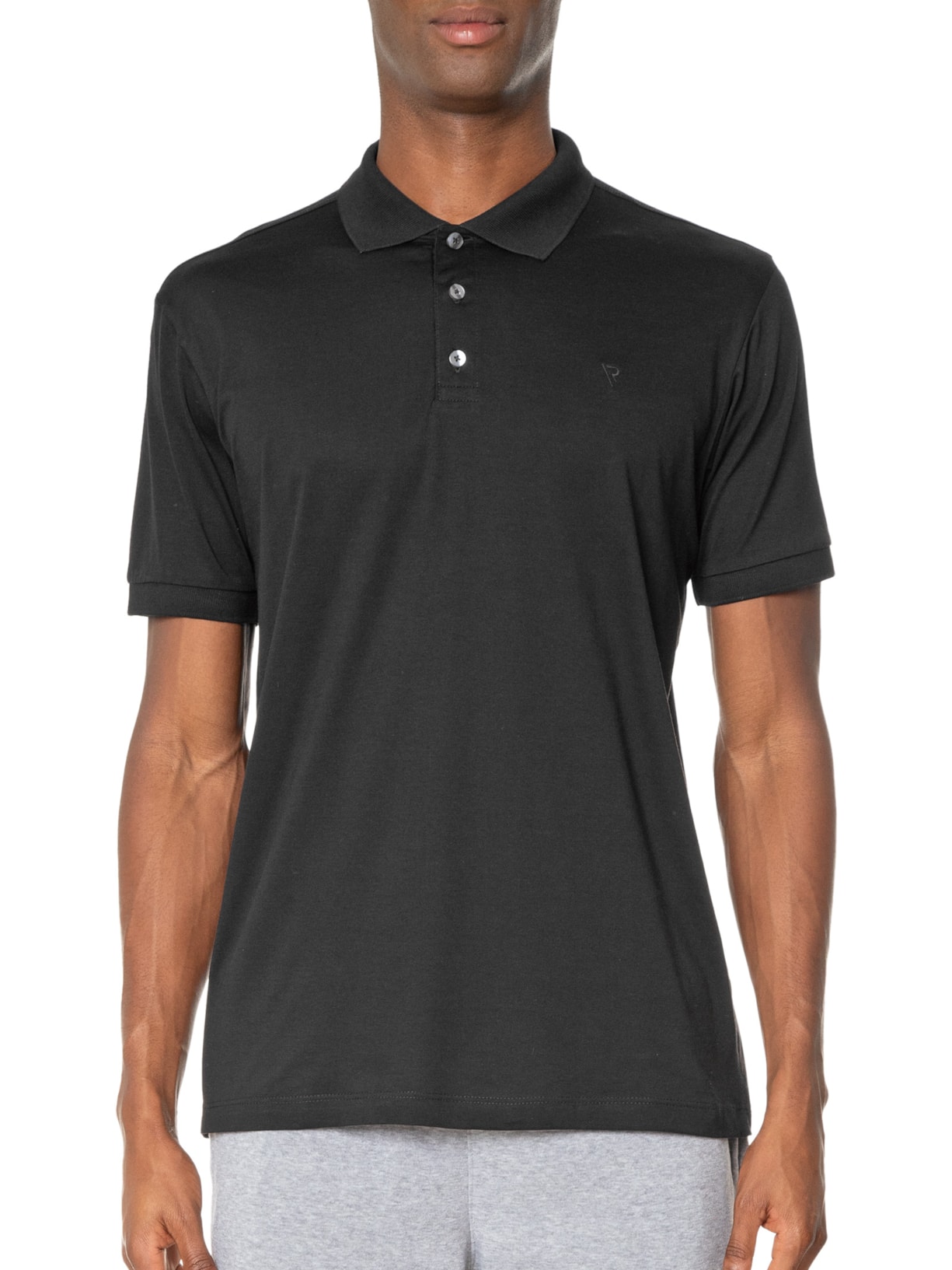 Polo Masculina Manga Curta Pima Gola De Retilínea Básica Preto Vr