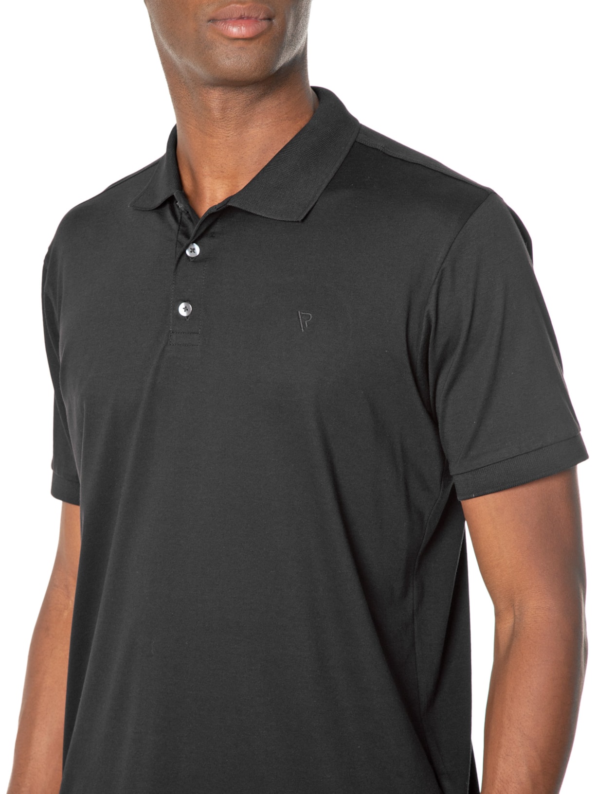 Polo Masculina Manga Curta Pima Gola De Retilínea Básica Preto Vr