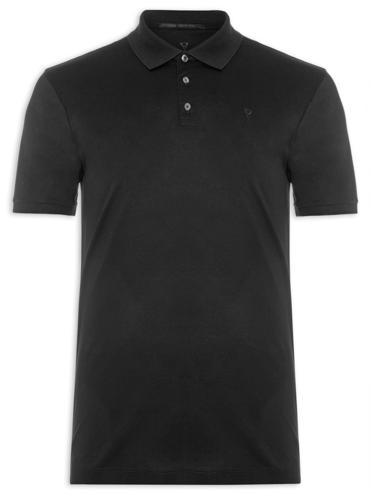 Polo Masculina Manga Curta Pima Gola De Retilínea Básica Preto Vr