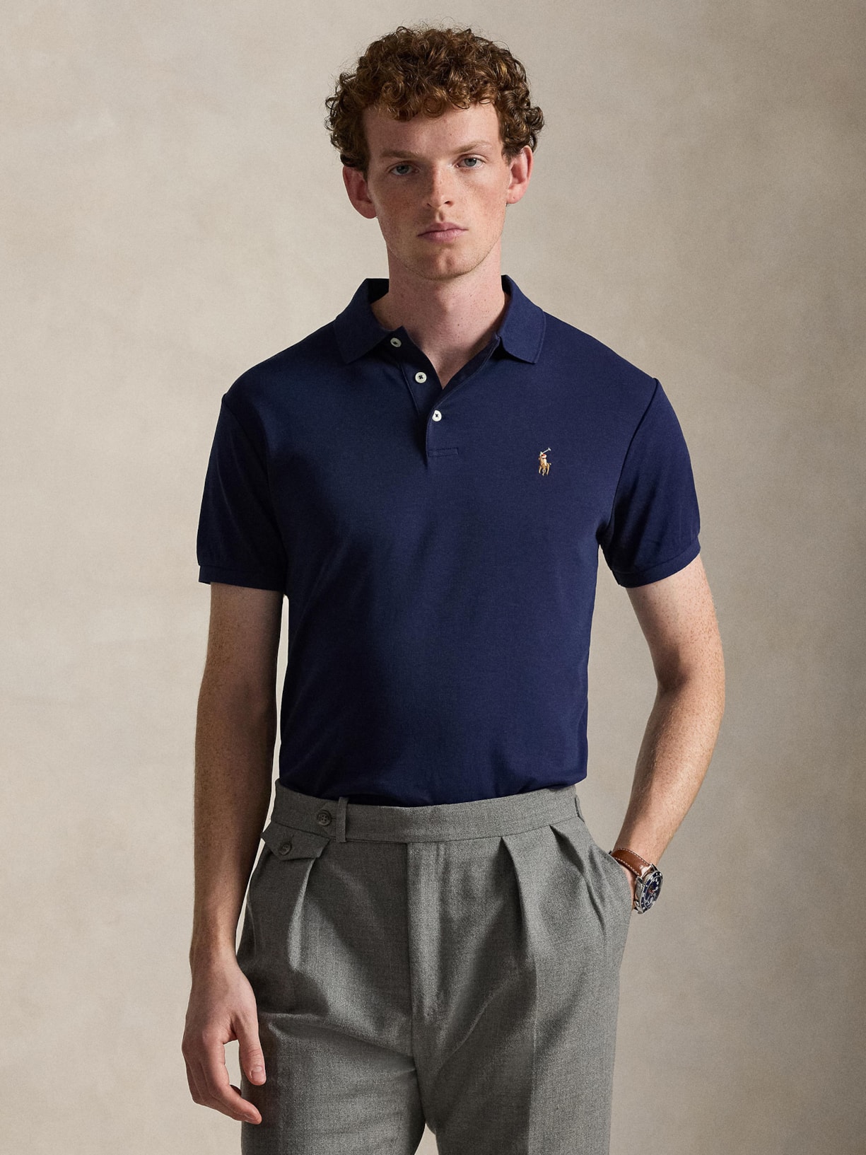 Polo Masculina Manga Curta Pima Slim Fit Azul Polo Ralph Lauren