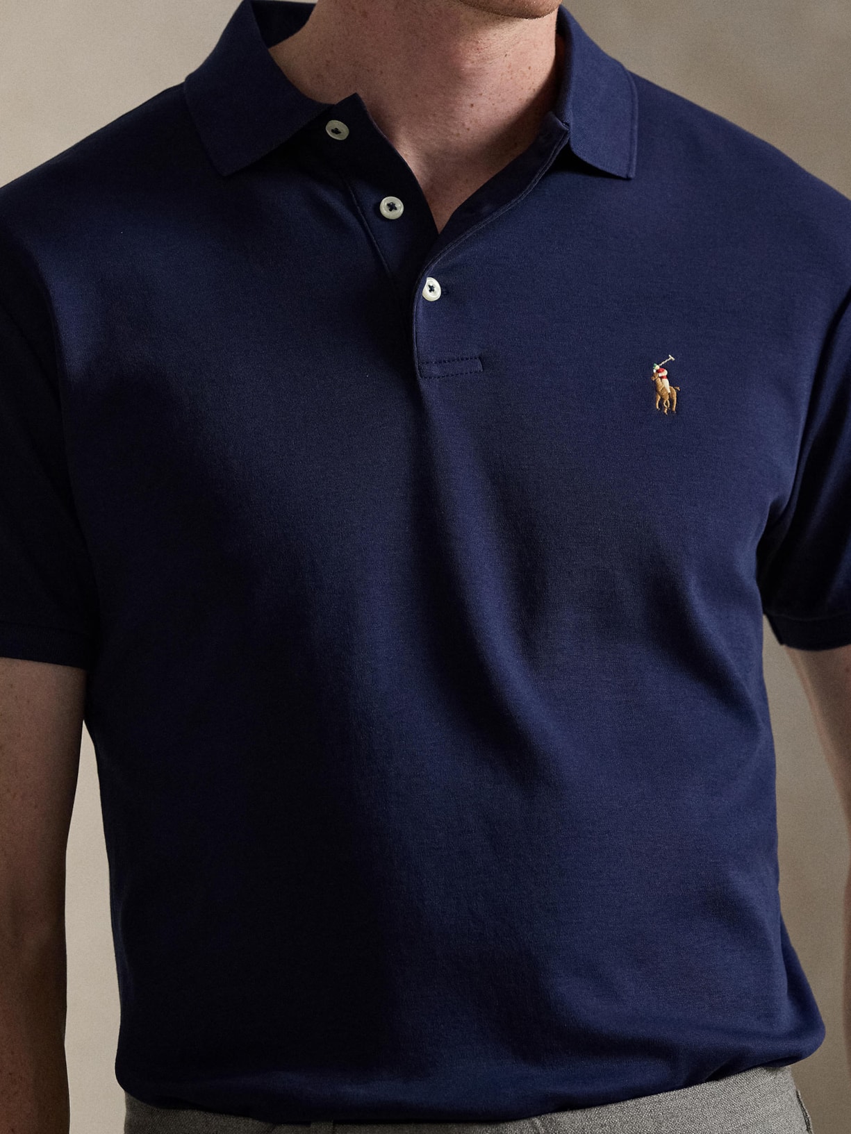 Polo Masculina Manga Curta Pima Slim Fit Azul Polo Ralph Lauren