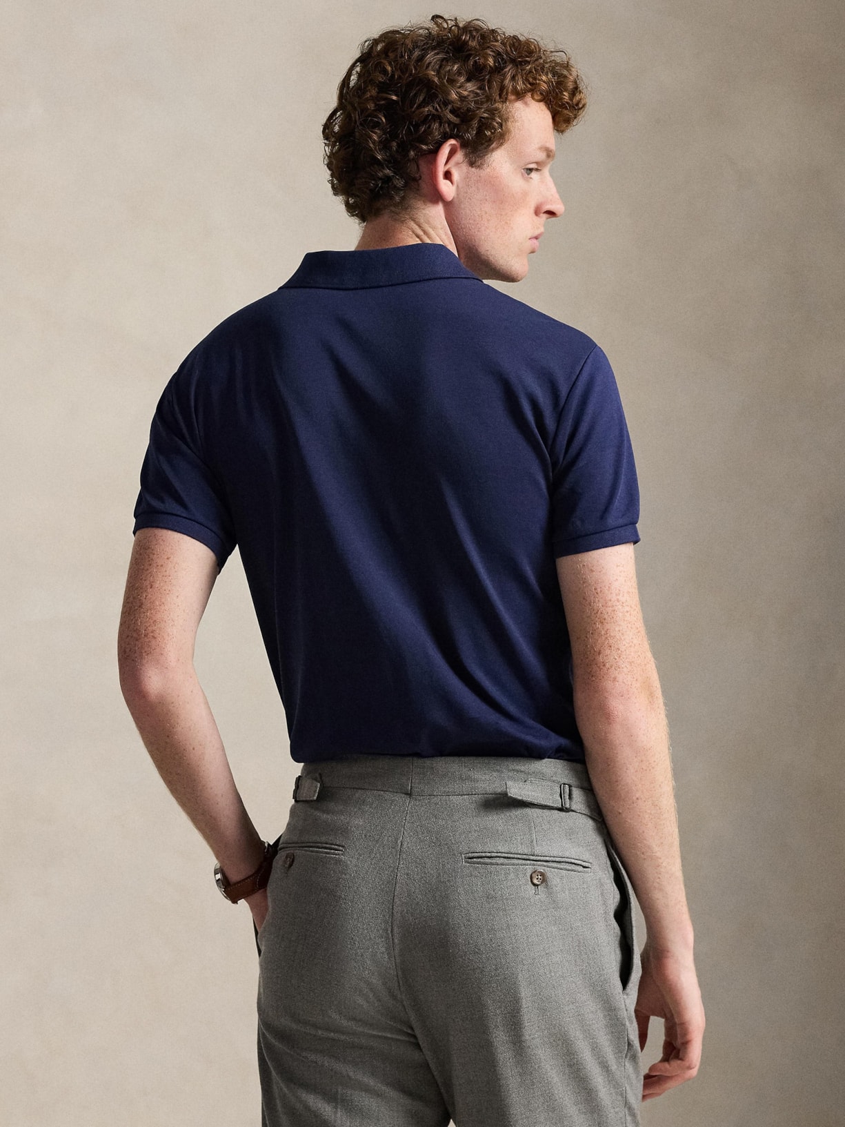 Polo Masculina Manga Curta Pima Slim Fit Azul Polo Ralph Lauren