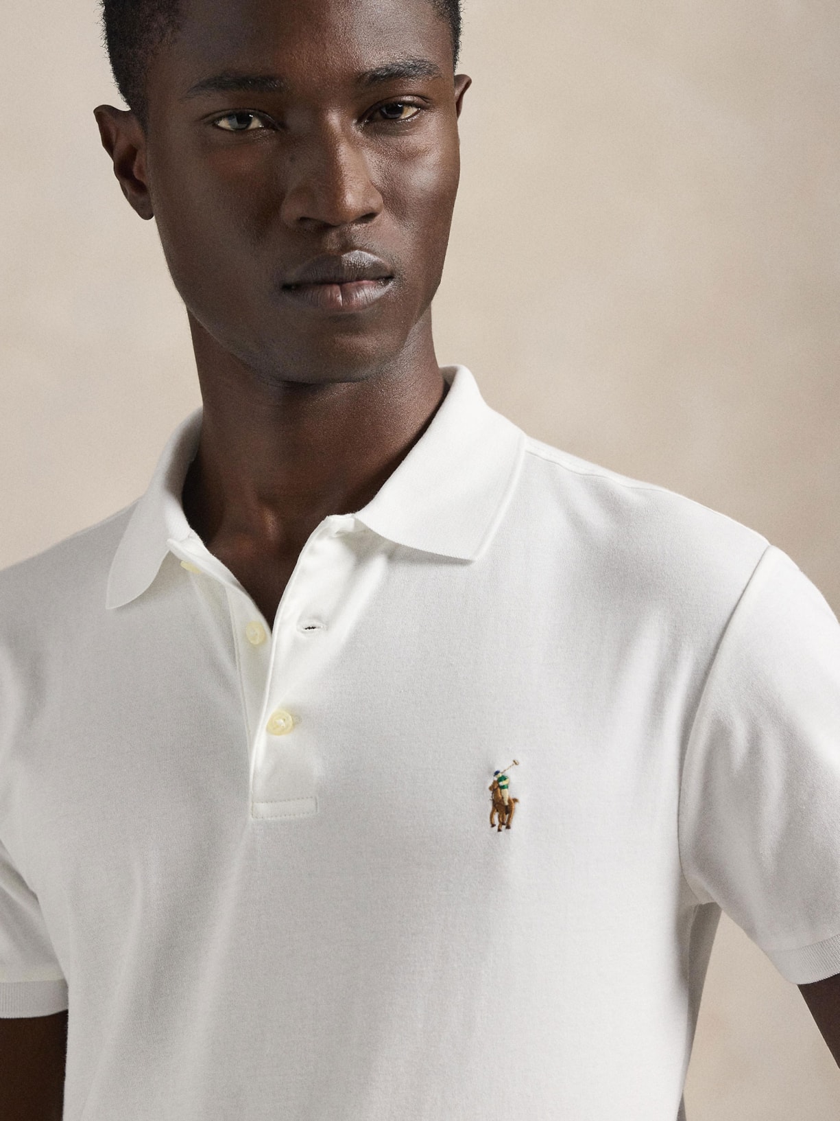 Polo Masculina Manga Curta Pima Slim Fit Branco Polo Ralph Lauren