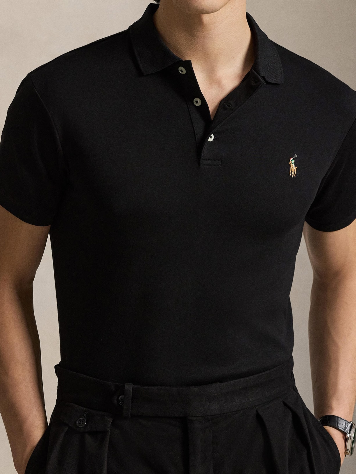 Polo Masculina Manga Curta Pima Slim Fit Preto Polo Ralph Lauren