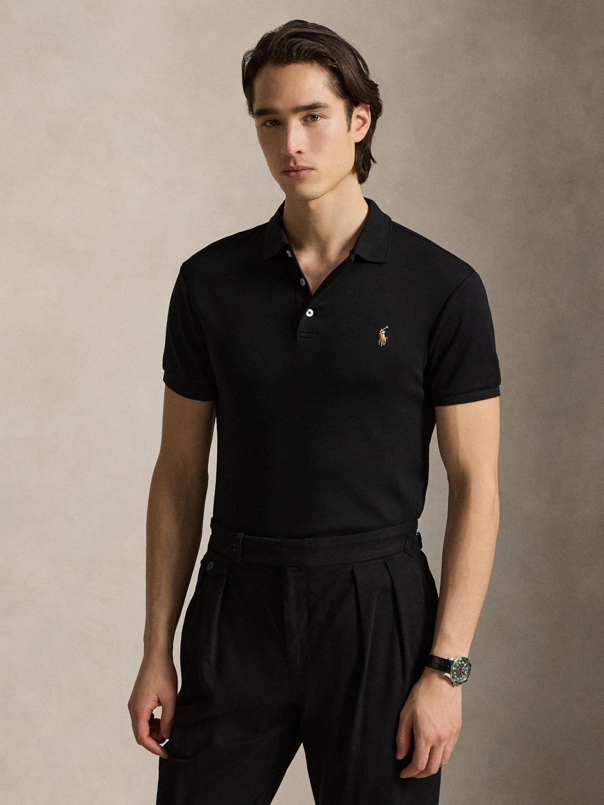 Polo Masculina Manga Curta Pima Slim Fit Preto Polo Ralph Lauren