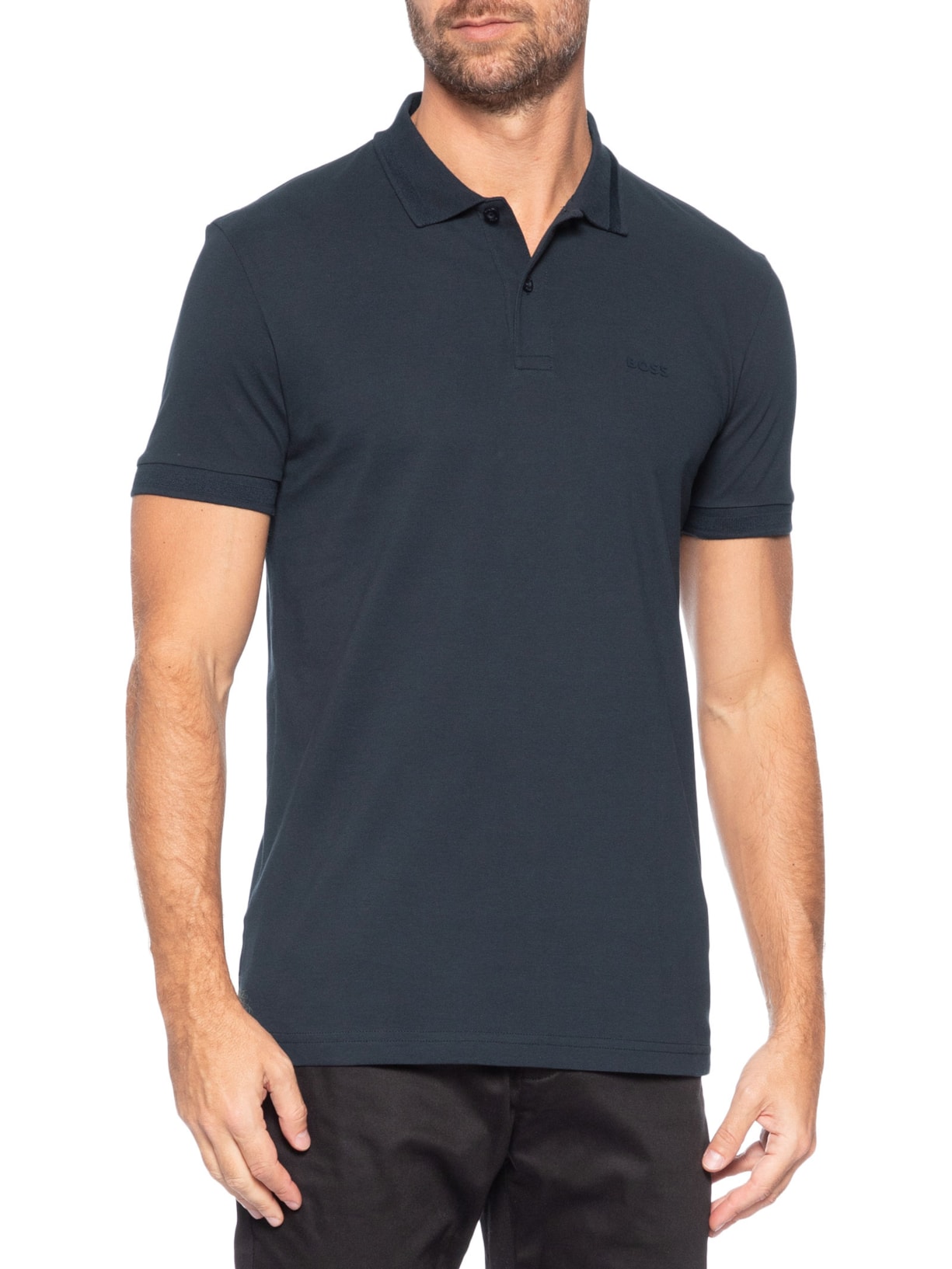 Polo Masculina Manga Curta Pio 1- Azul Boss