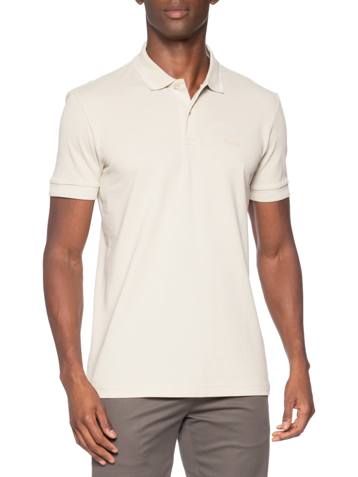 Polo Masculina Manga Curta Pio 1 Regular fit– Bege Boss