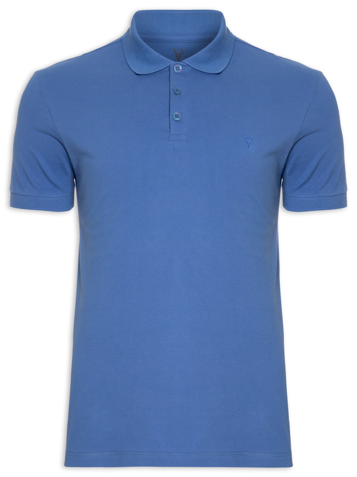 Polo Masculina Manga Curta Piquet Básica - Azul