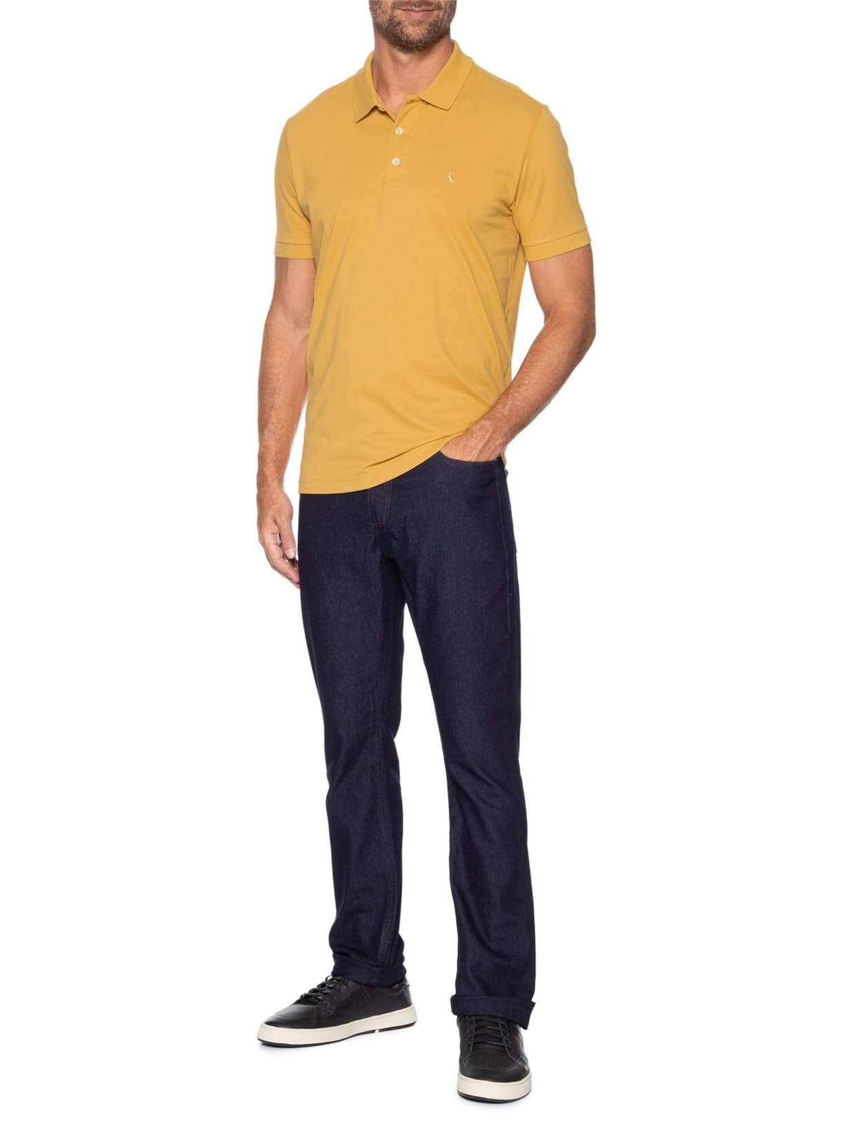Polo Masculina Manga Curta Piquet Clássica Amarelo Reserva