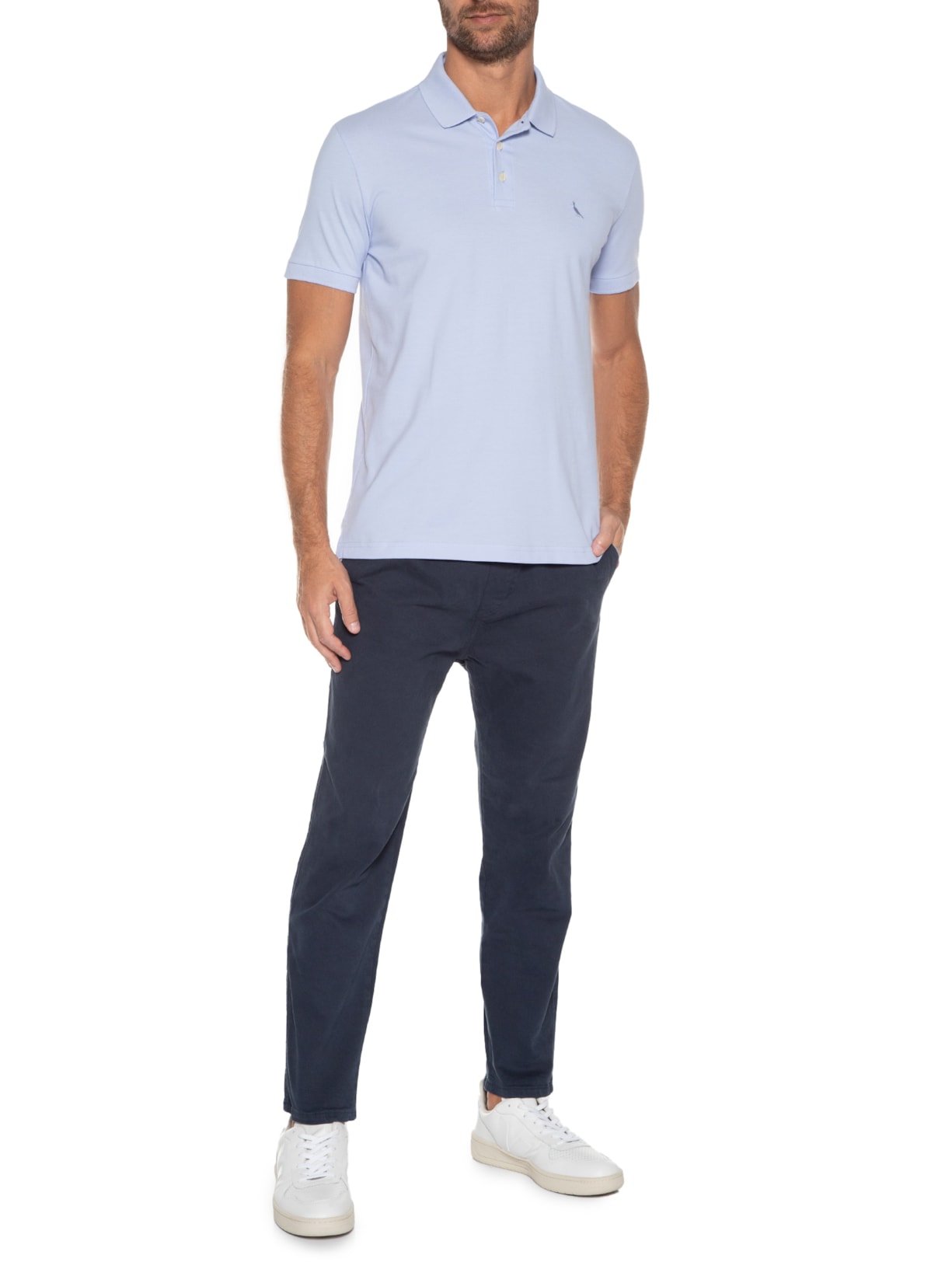 Polo Masculina Manga Curta Piquet Clássica Azul Reserva