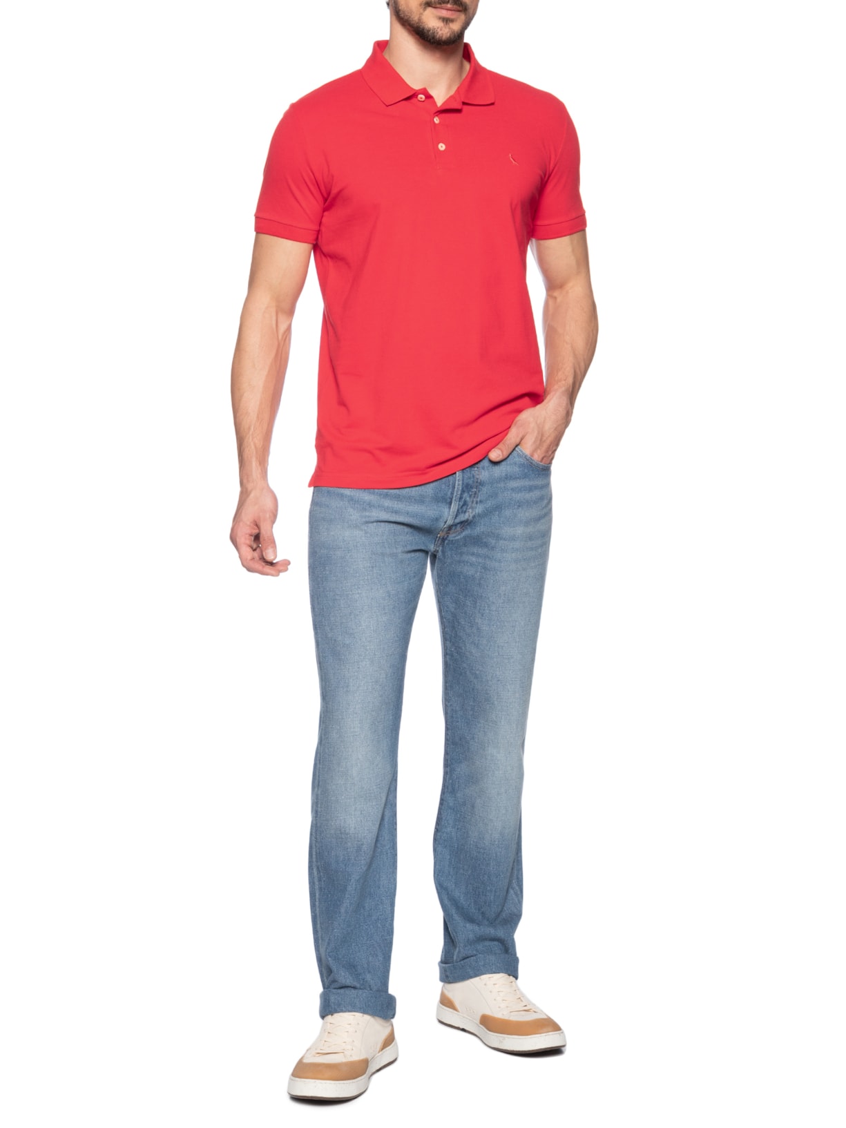 Polo Masculina Manga Curta Piquet Clássicaa Vermelho Reserva