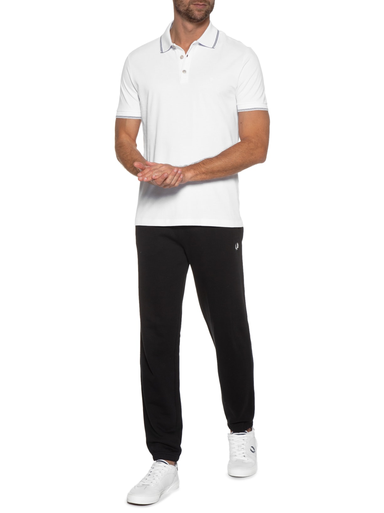 Polo Masculina Manga Curta Piquet Double Line Frieze Branco Vr