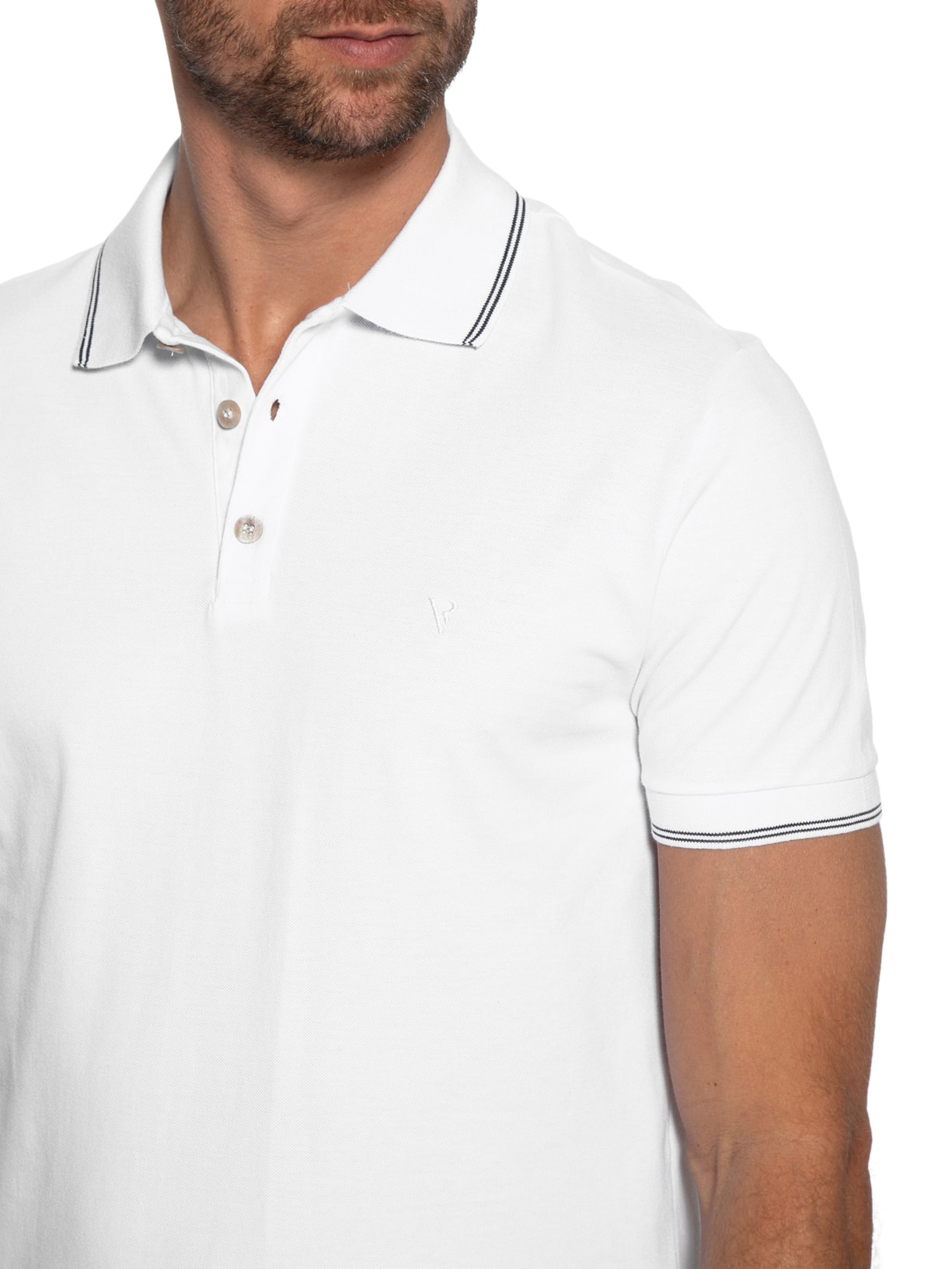Polo Masculina Manga Curta Piquet Double Line Frieze Branco Vr