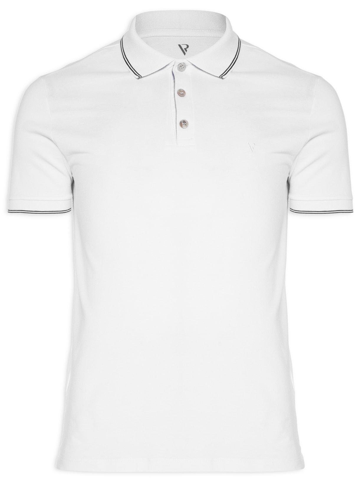 Polo Masculina Manga Curta Piquet Double Line Frieze Branco Vr