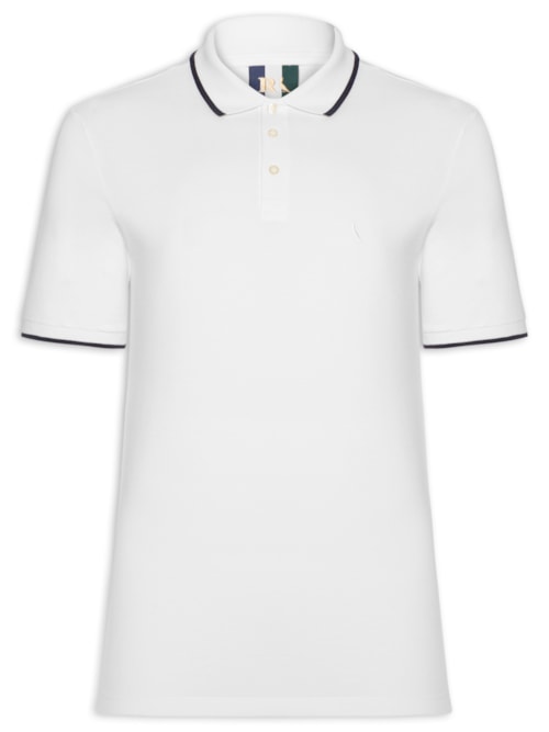 Polo Masculina Manga Curta Piquet Friso – Branco