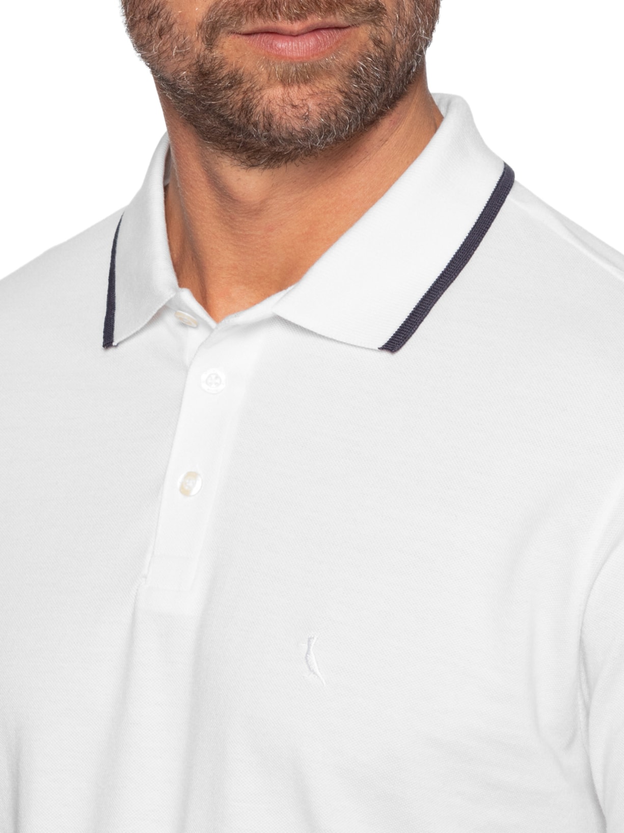 Polo Masculina Manga Curta Piquet Friso Branco Reserva