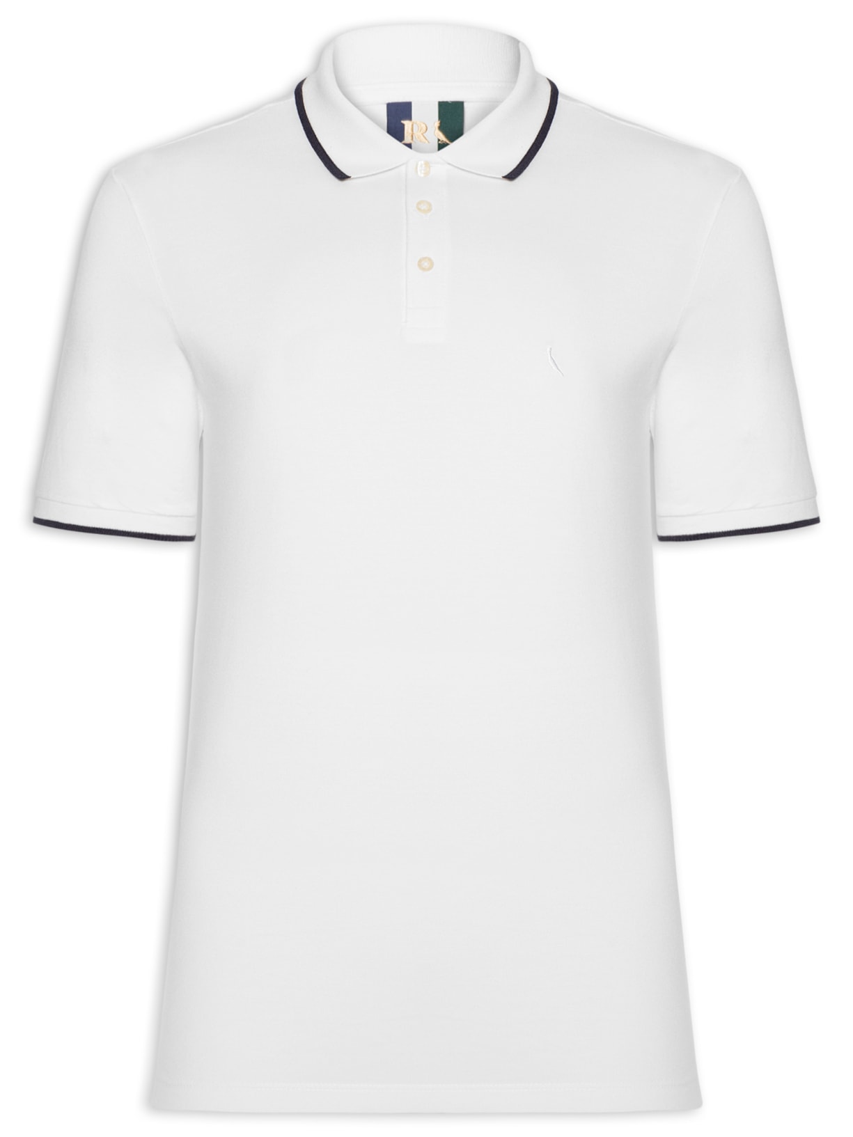 Polo Masculina Manga Curta Piquet Friso – Branco