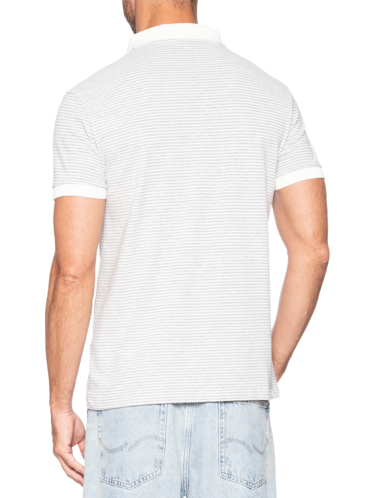Polo Masculina Manga Curta Piquet Jacquard Branco Calvin Klein Jeans